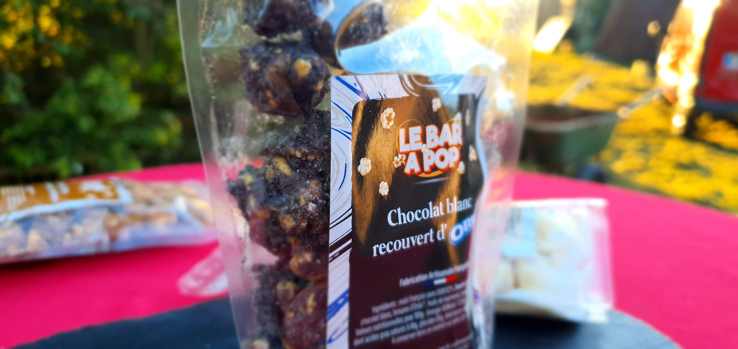 Pop-corn Enrobé de chocolat blanc et Oréos concassés - 100g